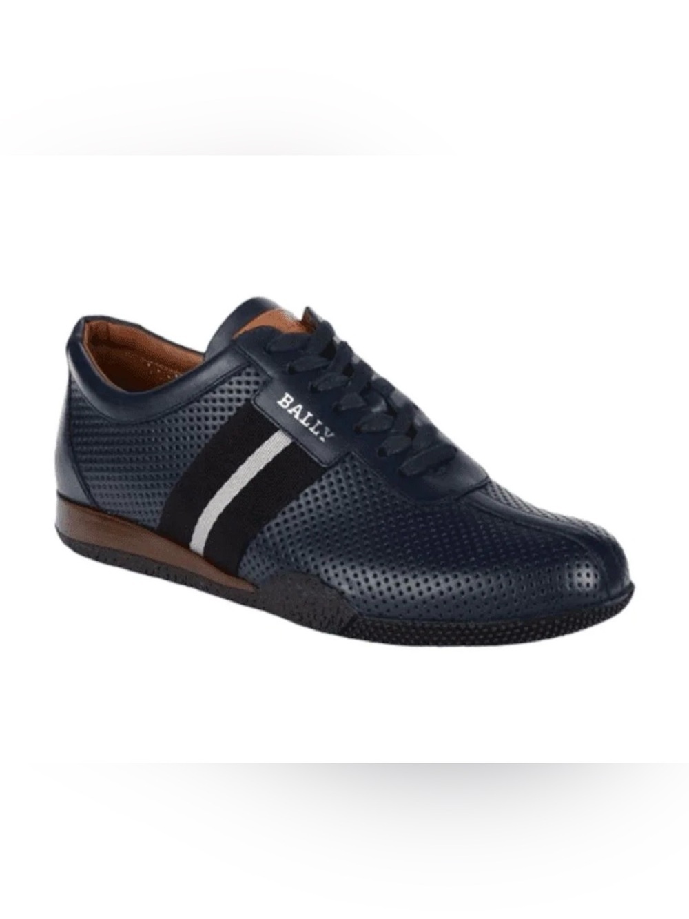 Bally Frenz Switzerland Ink Blue Perforated Leather Sneakers Shoes Size 9